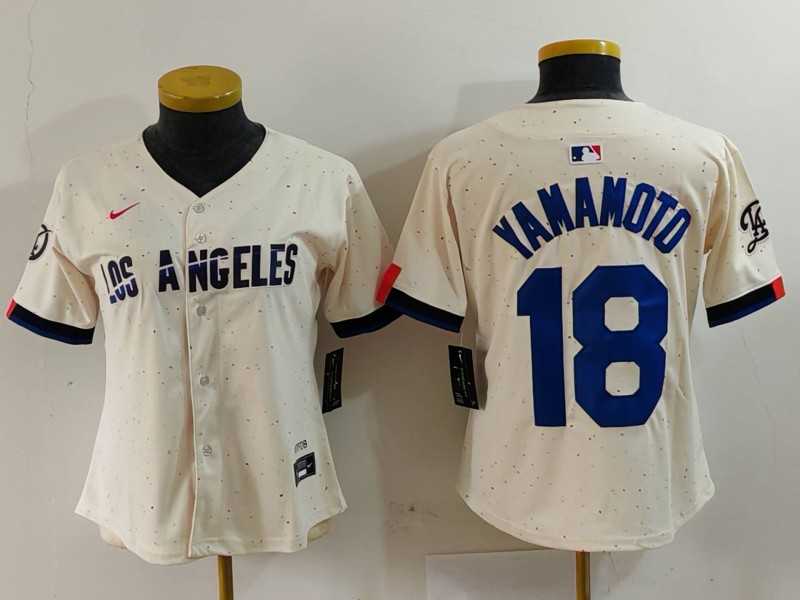 Womens Los Angeles Dodgers #18 Yoshinobu Yamamoto Cream 2024 City Connect Limited Stitched Jersey